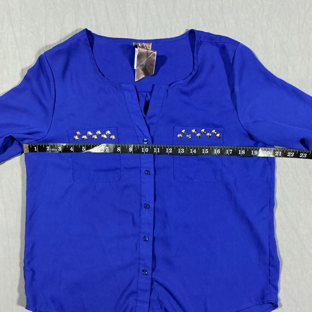 Moon Collection Los Angeles Royal Blue Studded Pocket Blouse Large R111012